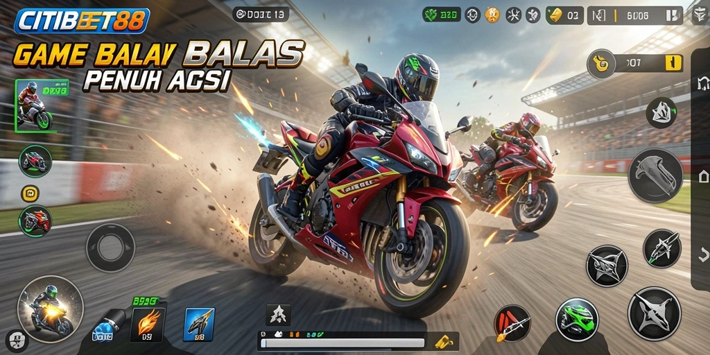 Tangkapan layar dari gameplay balap motor yang seru.