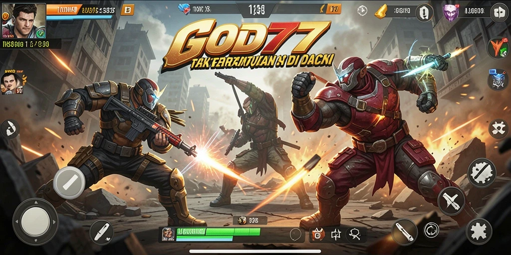 Tampilan aksi seru dalam gameplay GOD77 dengan karakter bertarung.